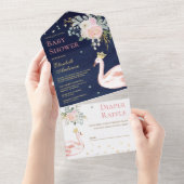 ネイビーの王子様のバラのピンクの花嫁 バースデー オールインワン招待状 (貼ってはがせる)