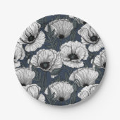 ネイビーの白いケシ ペーパープレート (正面)