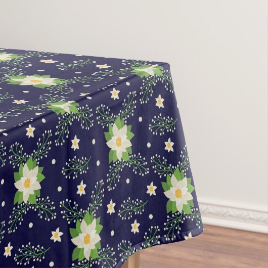 ネイビーの白いポインセテ離れィアのグリズムクリスマス テーブルクロス (インサイチュ)