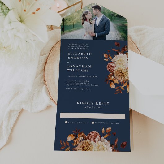 ネイビーの秋の写真 結婚式オールインワン招待状 オールインワン招待状