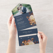 ネイビーの秋の写真 結婚式オールインワン招待状 オールインワン招待状 (貼ってはがせる)