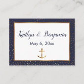 ネイビーの結婚式ウェブサイトカードにゴールドアンカーのコンフェッティ エンクロージャーカード (裏面)