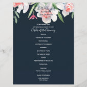 ネイビーの結婚式プログラムの白いナルキッソス プログラム (正面)