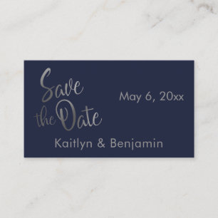 ネイビーの結婚式詳細保存のカード「Save the Date Card」 名刺