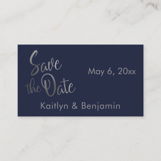 ネイビーの結婚式詳細保存のカード「Save the Date Card」 名刺 (正面)