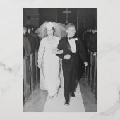 ネイビーの結婚記念日写真とゴールドレース 箔招待状 (裏面)