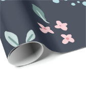 ネイビーの背景に可愛いピンクの花デザイン ラッピングペーパー (ロールコーナー)