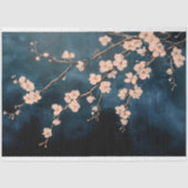 ネイビーの背景に白い花の開花と枝 薄葉紙 (正面)