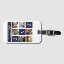 ネイビーの色ブロックの父+家族の写真のフォトコラージュ ラゲッジタグ
