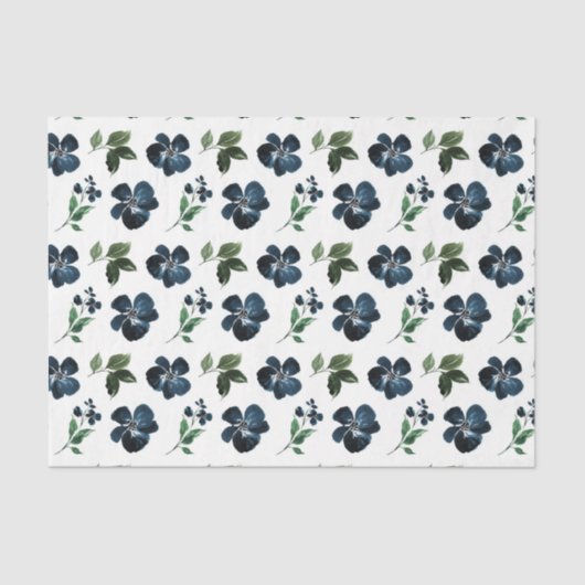 ネイビーの花と緑葉の 薄葉紙 (正面)