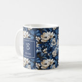 ネイビーの花のモダンなフラワーコーヒー コーヒーマグカップ (正面左)