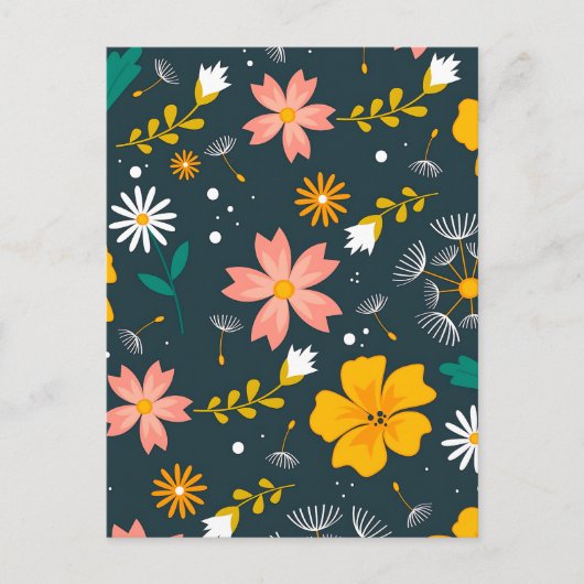 ネイビーの花園の幻想的な春のパターン シーズンポストカード (正面)