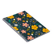 ネイビーの花園の幻想的な春のパターン ノートブック (右側)