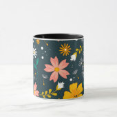 ネイビーの花園の幻想的な春のパターン マグカップ (中央)