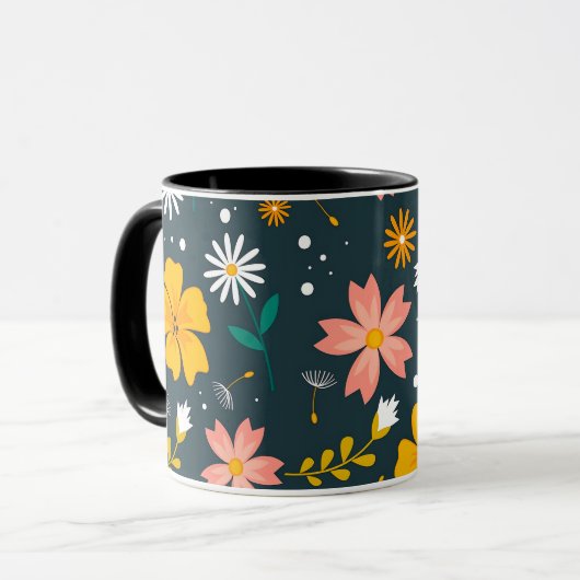 ネイビーの花園の幻想的な春のパターン マグカップ (正面左)