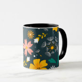 ネイビーの花園の幻想的な春のパターン マグカップ (正面右)