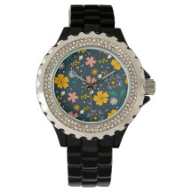 ネイビーの花園の幻想的な春のパターン