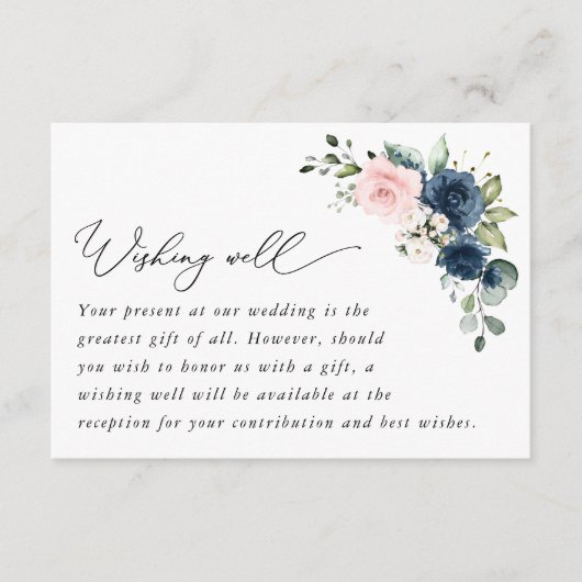 ネイビーの花、ピンクの花、フローラの願い エンクロージャーカード (正面)