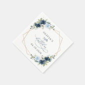 ネイビーの花、青い花、グリーン、誕生日 スタンダードカクテルナプキン (角)