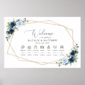 ネイビーの花、青い花、ボヘミアン、結婚式のタイムライン ポスター (正面)