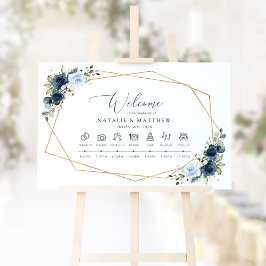 ネイビーの花、青い花、ボヘミアン、結婚式のタイムライン ポスター