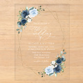 ネイビーの花, 青い花, ボヘミアン, 花嫁衣裳 アクリル招待状 (正面)