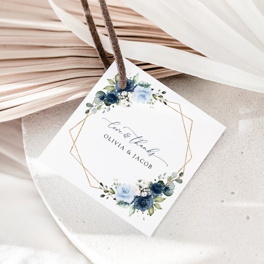 ネイビーの花、青い花、ボヘミア、フラワーの結婚式 フェイバータグ