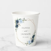 ネイビーの花、青い花、ボヘミア、フラワーの結婚式 紙コップ (裏面)