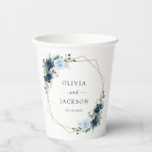 ネイビーの花、青い花、ボヘミア、フラワーの結婚式 紙コップ (正面)