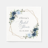 ネイビーの花、青い花、ボヘミア、結婚式前祝い スタンダードカクテルナプキン (正面)