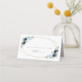 ネイビーの花、青い花、ボホ、ブライダルシャワー プレイスカード (正面)