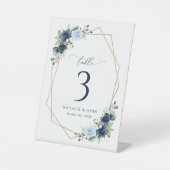 ネイビーの花、青い花、結婚のテーブル番号 台座サイン (正面)