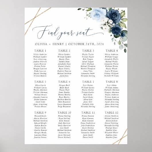 ネイビーの花、青い花、結婚の座席表 ポスター (正面)