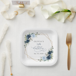 ネイビーの花,青い花,緑,誕生日 ペーパープレート