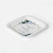 ネイビーの花,青い花,緑,誕生日 ペーパープレート (傾斜あり)