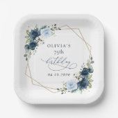ネイビーの花,青い花,緑,誕生日 ペーパープレート (正面)