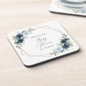 ネイビーの花，青い花，緑，赤ちゃんシャワー コースター (左側)