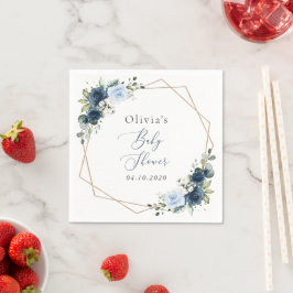 ネイビーの花,青い花,緑,赤ちゃんシャワー スタンダードカクテルナプキン