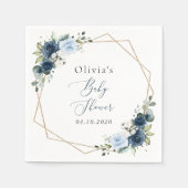 ネイビーの花，青い花，緑，赤ちゃんシャワー スタンダードカクテルナプキン (正面)