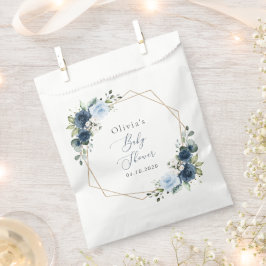 ネイビーの花,青い花,緑,赤ちゃんシャワー フェイバーバッグ