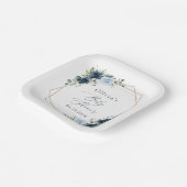 ネイビーの花，青い花，緑，赤ちゃんシャワー ペーパープレート (傾斜あり)