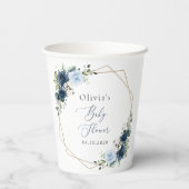 ネイビーの花，青い花，緑，赤ちゃんシャワー 紙コップ (裏面)