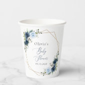 ネイビーの花，青い花，緑，赤ちゃんシャワー 紙コップ (正面)