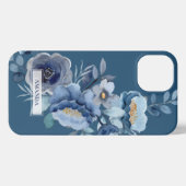 ネイビーの花 |青パーソナライズされた名 iPhoneケース (裏面横)
