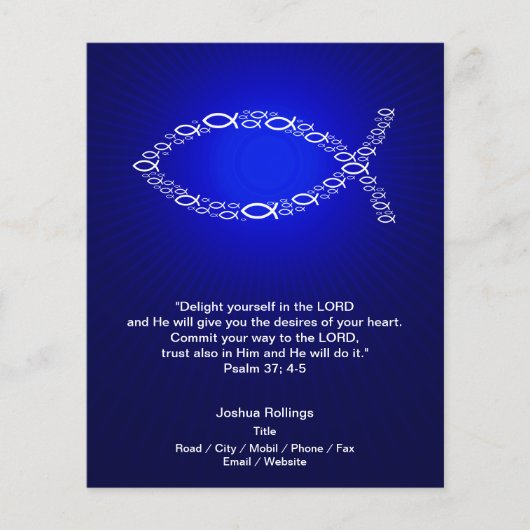 ネイビーの青い背景にクリスチャンの魚 チラシ (正面)