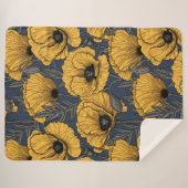 ネイビーの黄色いケシ シェルパブランケット (正面(横))