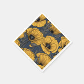 ネイビーの黄色いケシ スタンダードカクテルナプキン (角)