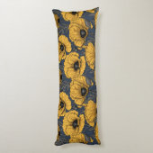 ネイビーの黄色いケシ ボディピロー (裏面 (縦))