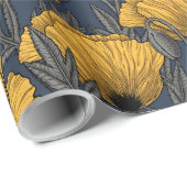 ネイビーの黄色いケシ ラッピングペーパー (ロールコーナー)