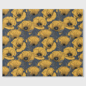 ネイビーの黄色いケシ ラッピングペーパー (フラット)